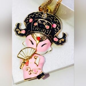 "JAPANESE OPERA!" PRETTY PINK OPERA GEISHA DOLL NECKLACE BRAND NEW!